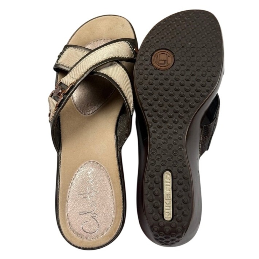 Cole Haan Nike Air Brown Metallic Leather Cross Strap Wedge Sandals 6.5 B - Picture 3 of 7